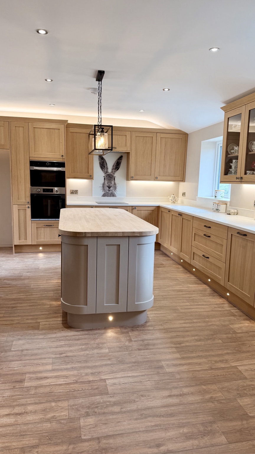 Finished kitchen island in the renovated cottage
