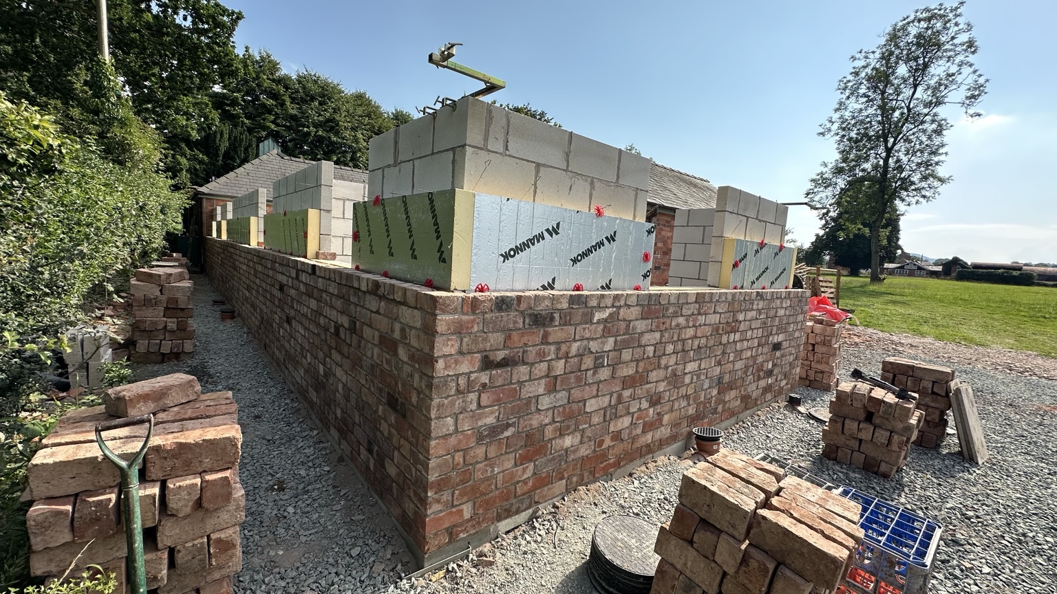 Cavity insulation and reclaimed style outer brickwork in progress