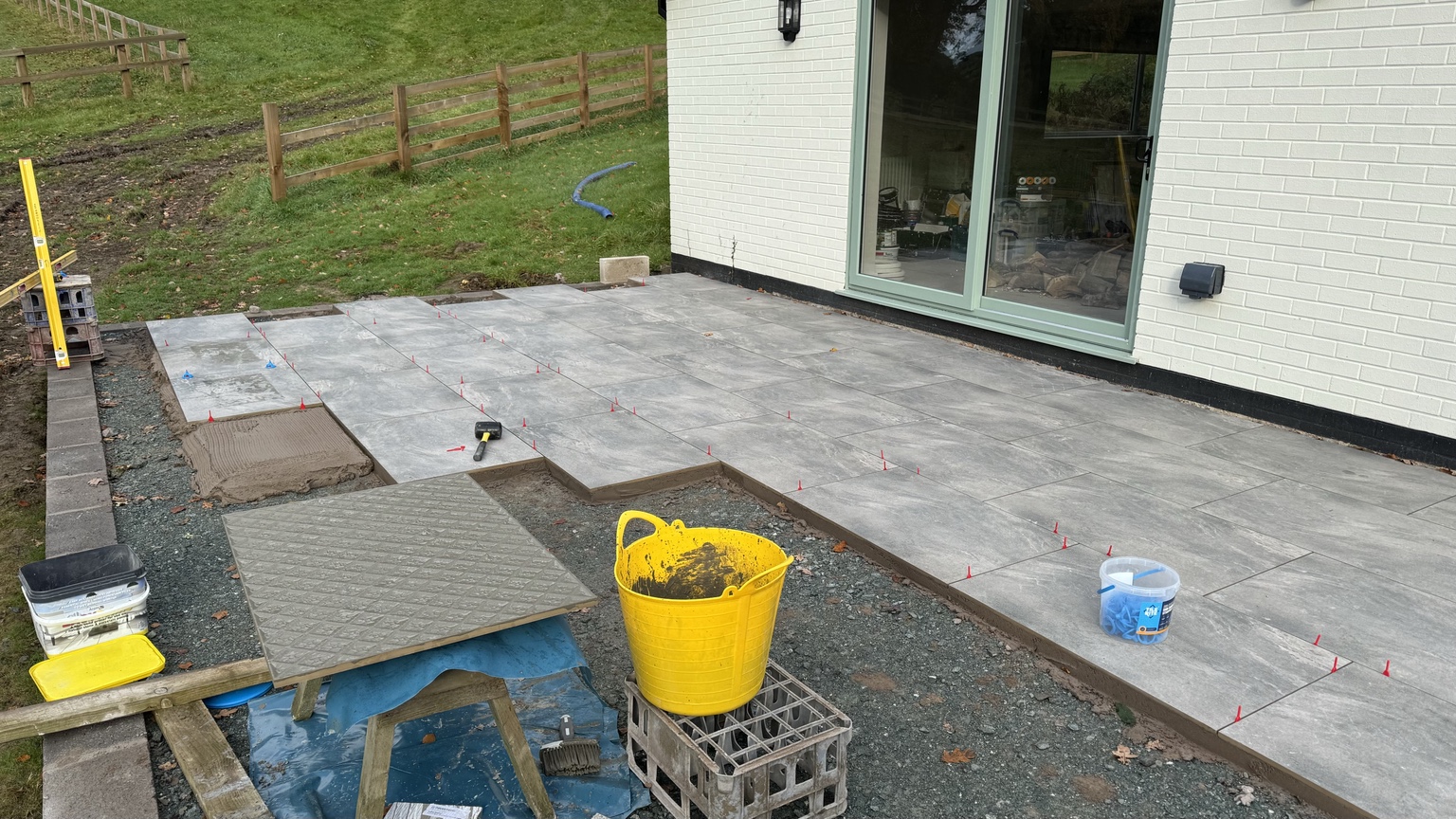 Porcelain slabs being laid