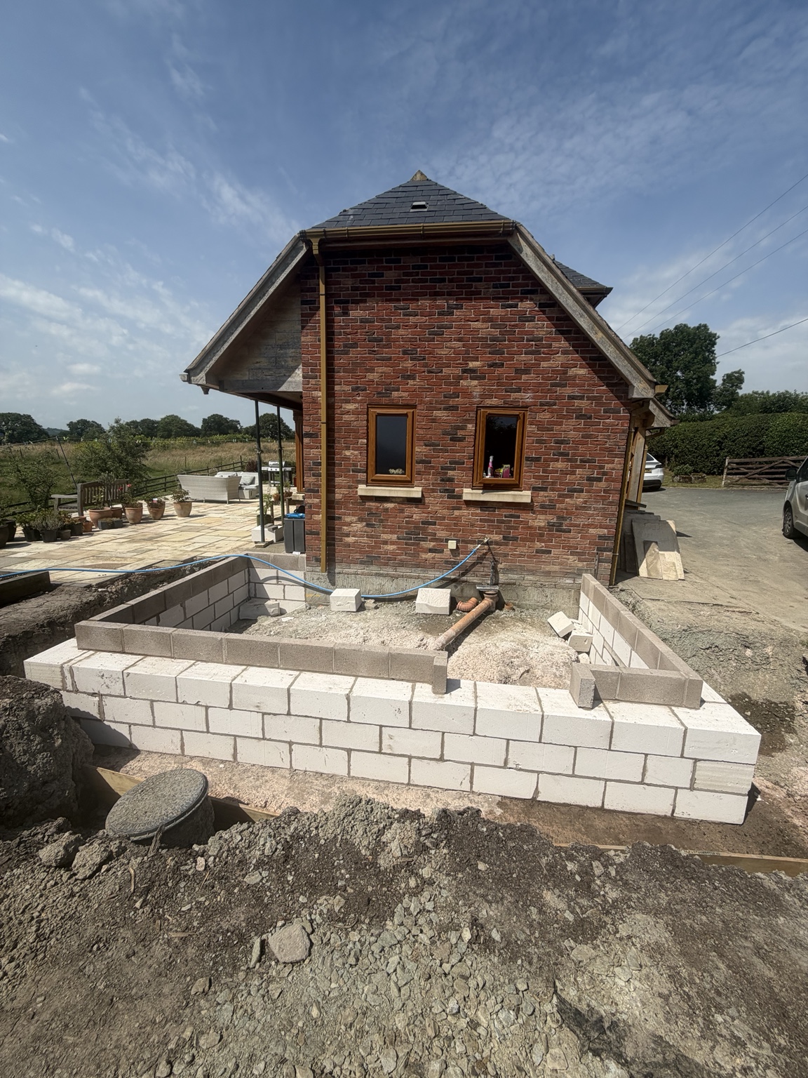 Blockwork substructure under construction